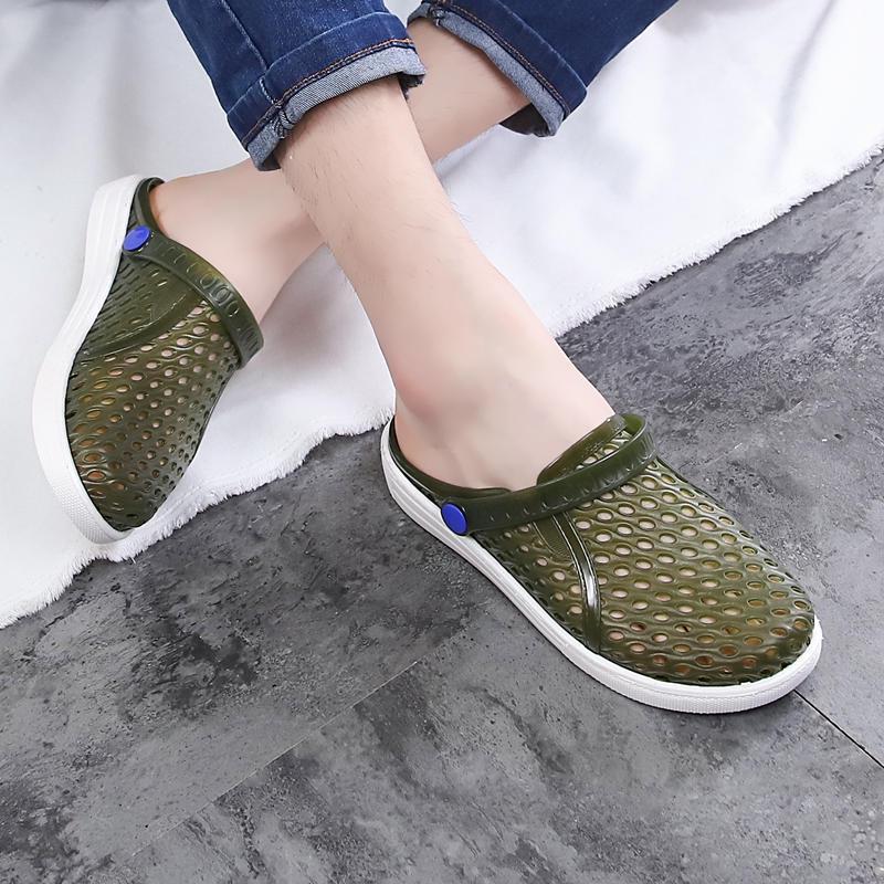 Hole Shoes Female Korean Students Wear Crystal Beach Baotou Half Drag Non-slip Flat Bottom Sandals and Slippers Male XL 45