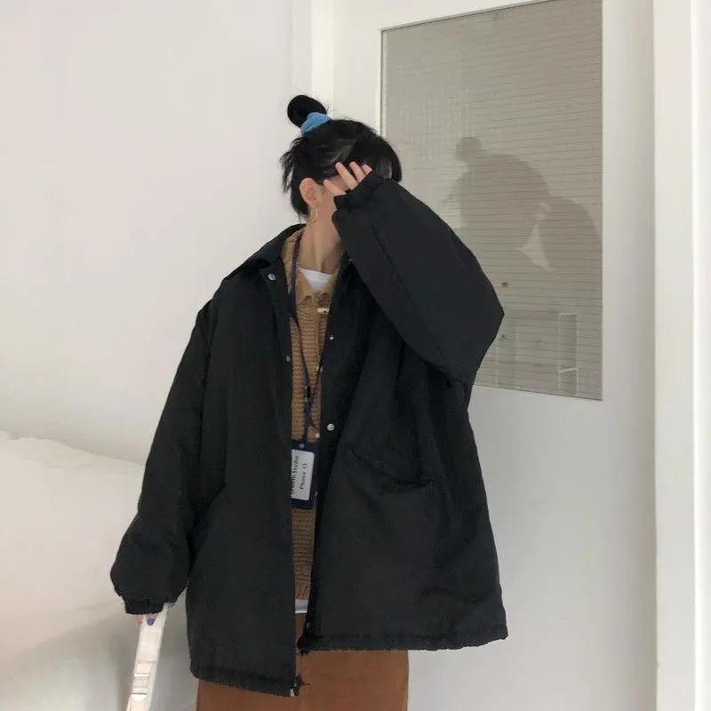 Workout Jacket Salt Coat Women's Retro Lazy BF Style Thickened Student Cotton Clothes Autumn and Winter Loose Casual Warm Coat