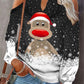 Elk Print T-Shirt Round Neck Off Shoulder Top Christmas Ladies Vintage Long Sleeve Shirt Women Sexy Tops Harajuku Graphic Tee