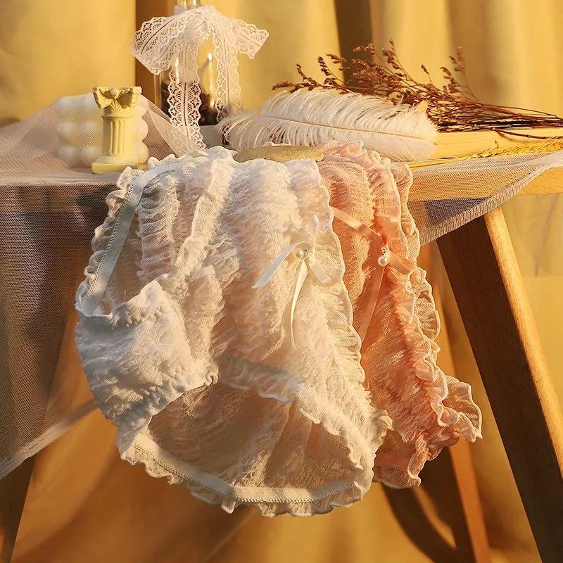 4Pcs/Set Girl's Sweet Large Size Causal Soft Lace Briefs Solid Color Mid Waist Seamless All-match Underpants