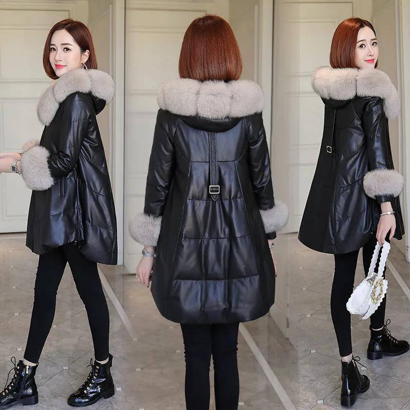 Women's Hooded Regular Down Jacket Korean Style Loose Thick Coat Warm Cotton Coat Large Fur Collar Winter Jacket Quilted Jacket