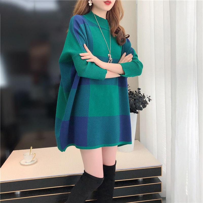 Autumn and Winter Mid-length Knitted Sweater High Neck Loose Plus Size Top Fashion Pullover Women's Dress