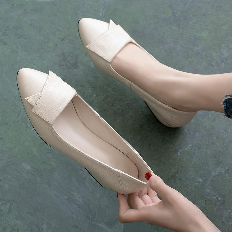 Women Shoes PU Leather Midi Pumps Square Heels Black Red Heel Party Wedding Fashion Pointed Toe Ladies Wedges Heels