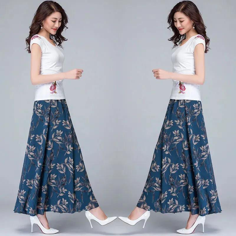 Chiffon Skirt Mid-length High Waist Slimming Long Skirt Retro Big Swing Skirt A-line Dancing Long Skirt Temperament Beach Skirt