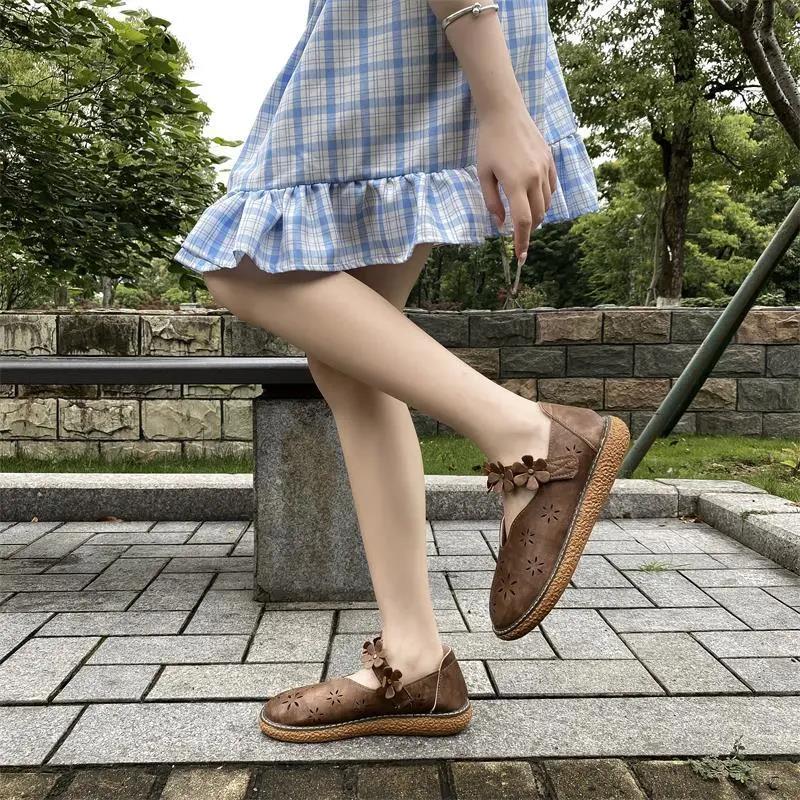 Artistic Women's Shoes Cotton and Linen Hollow Mesh Sandals Comfortable Big Head Doll Shoes Wild Retro Shoes Women's Moccasin Shoes