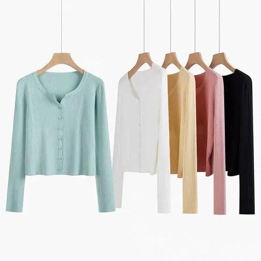 Thin Knitted Cardigan 2021 Sun Protection Jacket with Loose V-neck Long-sleeved Jacket