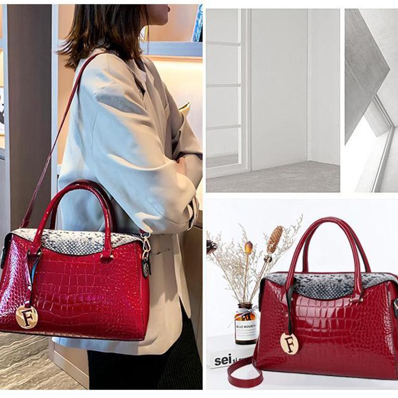 Women's Bag European and American Fashion Patent Leather Shiny Crocodile Pattern Large Capacity Single-shoulder Messenger Handbag