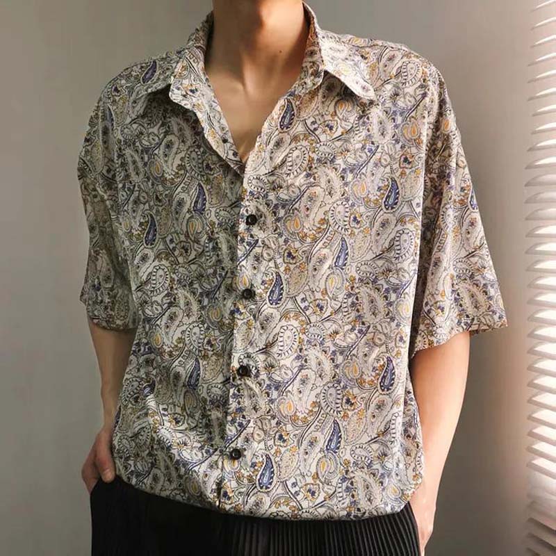 Cashew Flower Shirt Men's Short Sleeve Draping Loose Retro Half Sleeve Flower Shirt