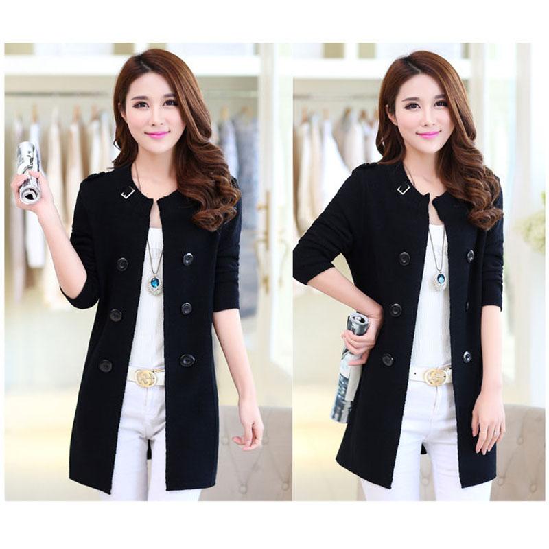Spring and Autumn Knitted Cardigan Sweater Mid-length Versatile Solid Color Top Casual Simple Female Jacket