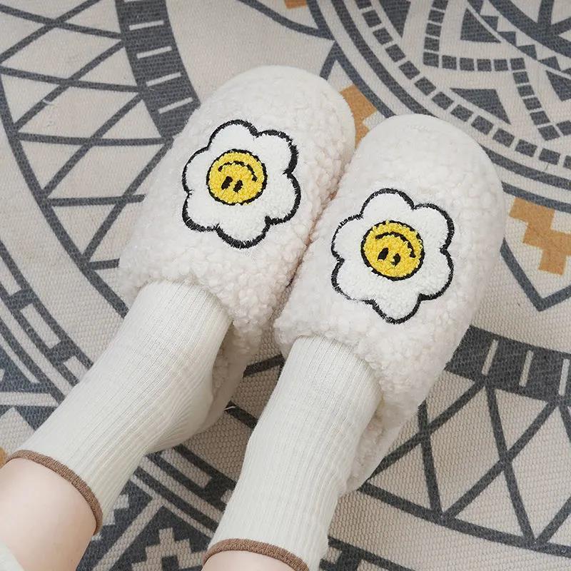 Cotton Slippers Women Cute Cartoon Winter Plush Non-slip Warm Cotton Shoes