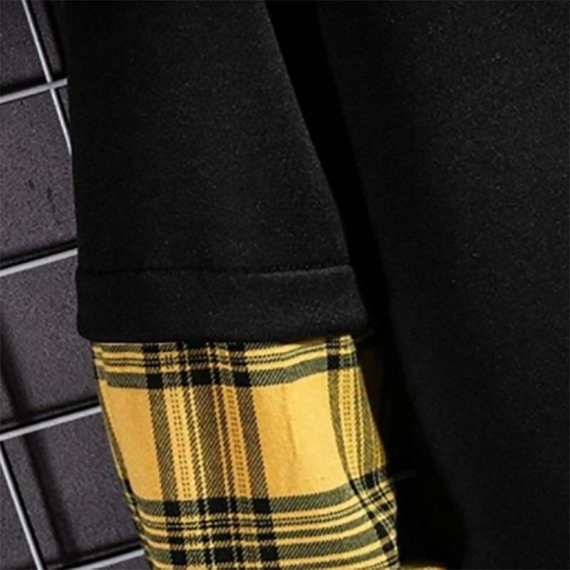 Men's Plaid Sweater Stitching Men's Long-sleeved Sweater Korean Version of The Trend of Loose Autumn Sweatshirts Men