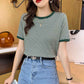 Short-sleeved Women's T-shirt Top Bottoming Shirt Loose Half-sleeve Striped T-shirt