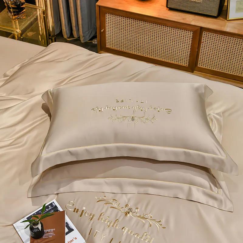 Silk Pillowcase Pair Set Simple Embroidered Double Sided Pillowcase Washable Silk Double Pillowcase