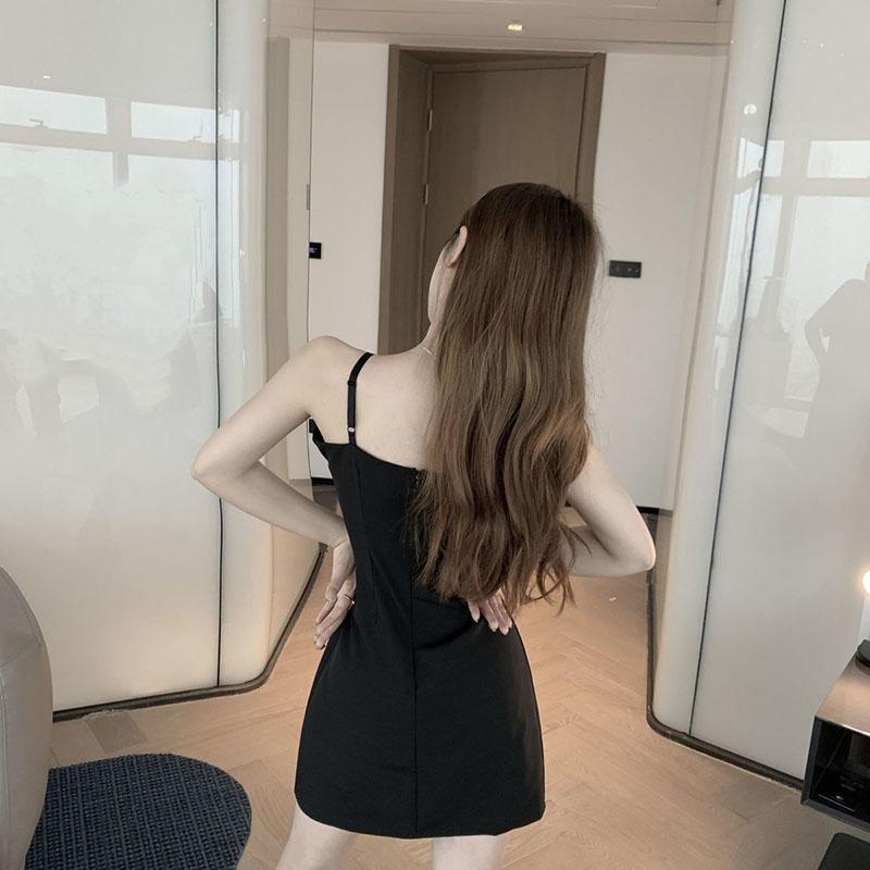 Sling Dress Bright Flashing Diamond Bowknot Slim French Hepburn Style Party Dress Little Black Dress