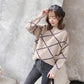 Autumn and Winter Imitation Mink Velvet Loose Sweater Plaid Pattern Knitted Top Fashion Casual Women Sweater