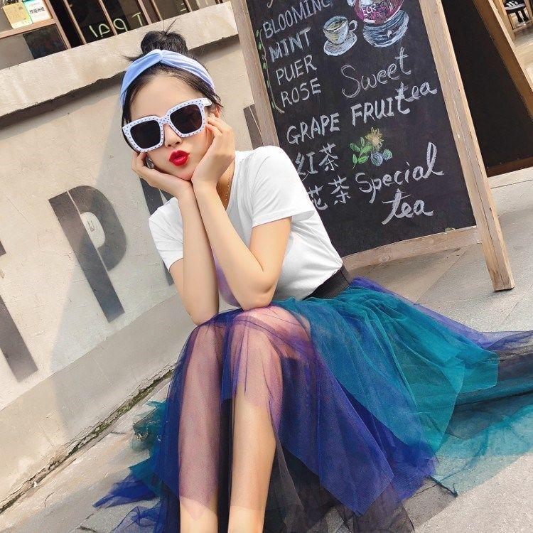 Fashion Tutu Tulle Skirt Women Long Skirt 2020 High Waist Pleated Skirt Female School Sun Spodnica