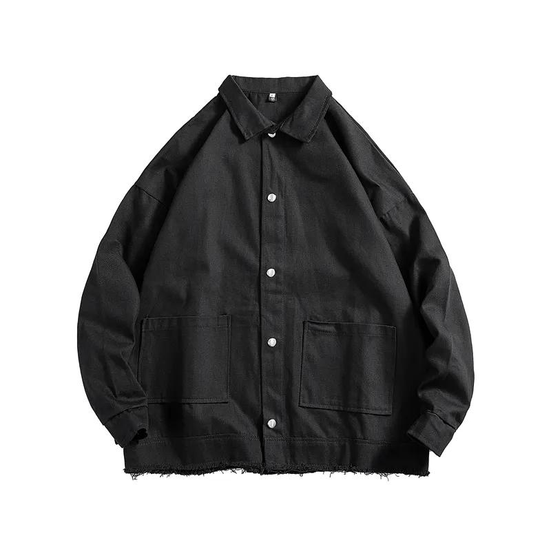 Solid Color Cotton Lapel Work Jacket Men's Loose Korean Style Trend All Match Casual Cardigan Jacket Sweatshirt