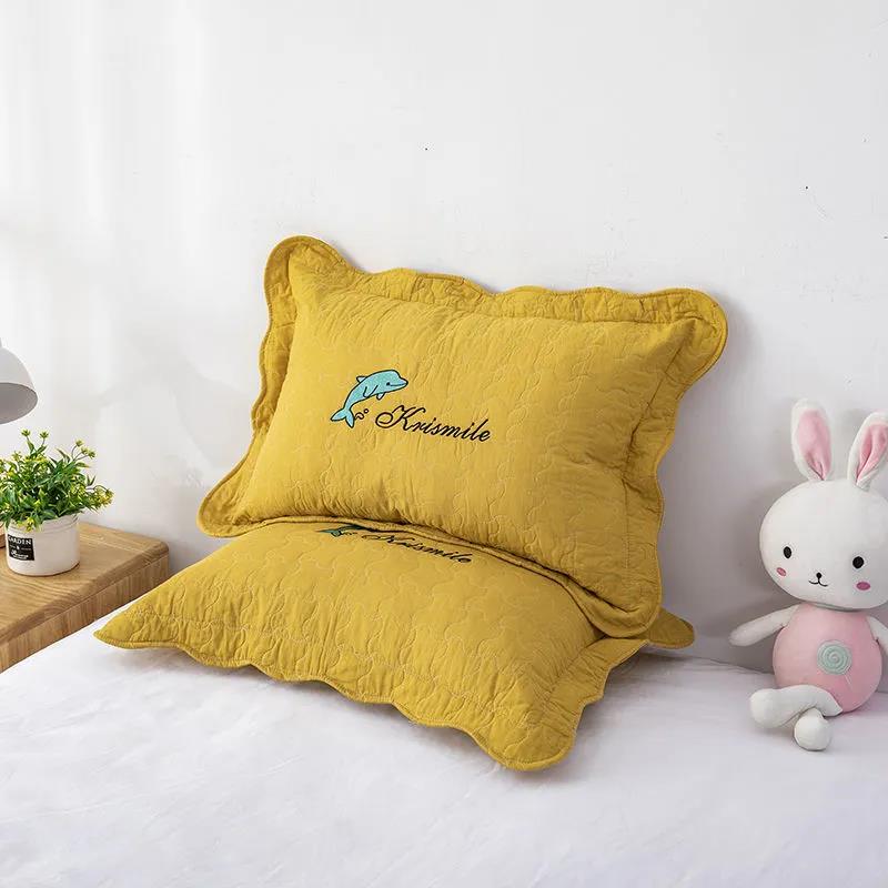 Solid Color Cartoon Embroidered Cotton Quilting Thickening Process Four Seasons Universal Adult Children's Pillowcase Pillowcase 60*40