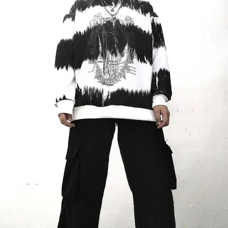 Personalized Tie-dye Printed Sweatshirt Women's Mid-length O-neck Loose Pullover Hoodies