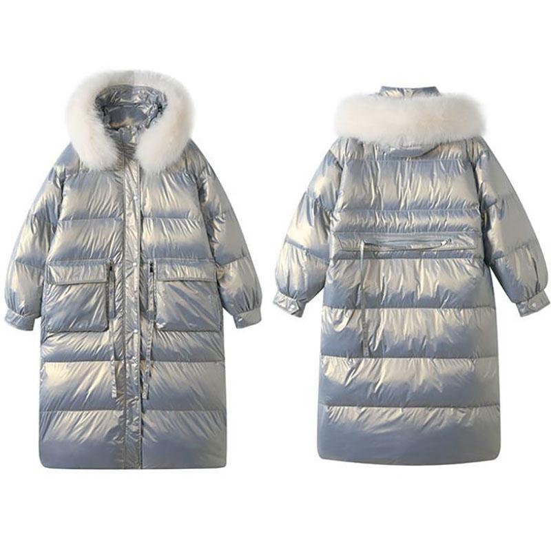 Shiny Down Cotton Jacket Fashion Color Hooded Jacket Winter Thicken Warm Long Over-the-knee Cotton Jacket Suitable for Women
