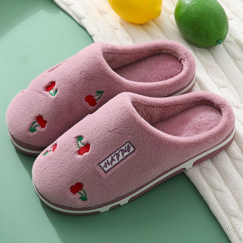 Women's House Slippers Slip-On Anti-Skid Cartoon Fruit Indoor Casual Shoes Snow Slipper Couple Winter