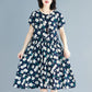 Small Daisy Floral Dress Ethnic Style Printed Literary Mother Dress Round Neck Mid-length Large Swing Skirt