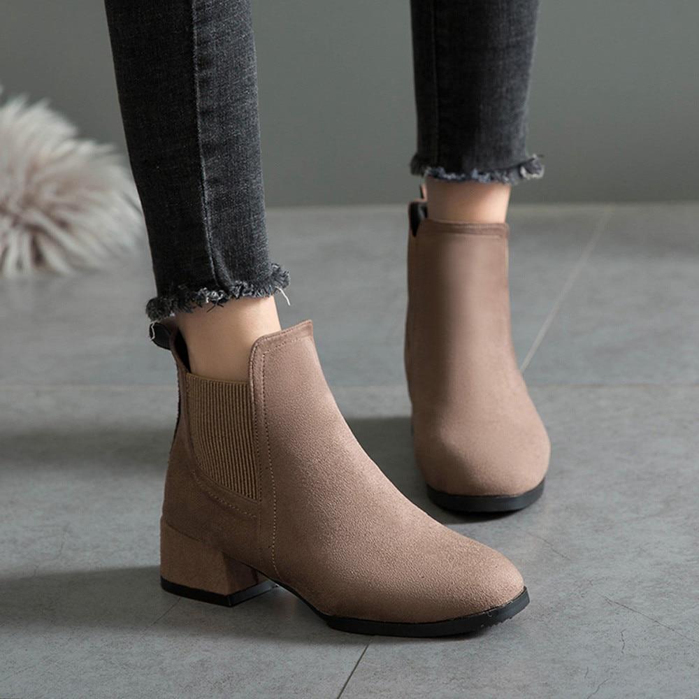 Winter Boots Women Ankle Boots For Women Thick Heel Slip On Ladies Shoes Boots
