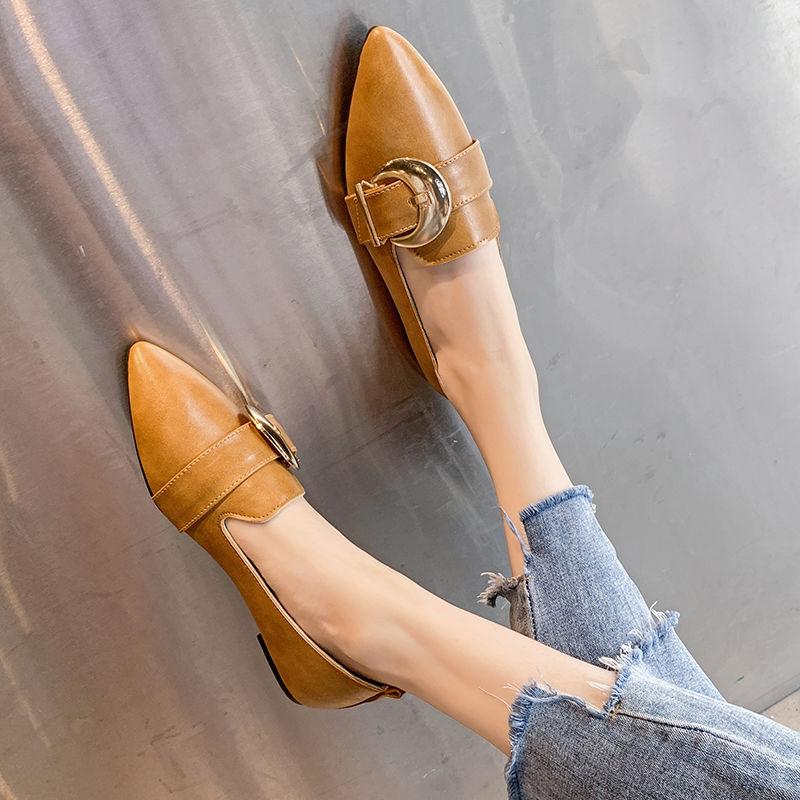 British Style Pointed Toe Shoes Women Soft Leather Soft Sole Single Shoes Pointed Toe Flat Shoes Peas Shoes Loafers Women Casual Shoes