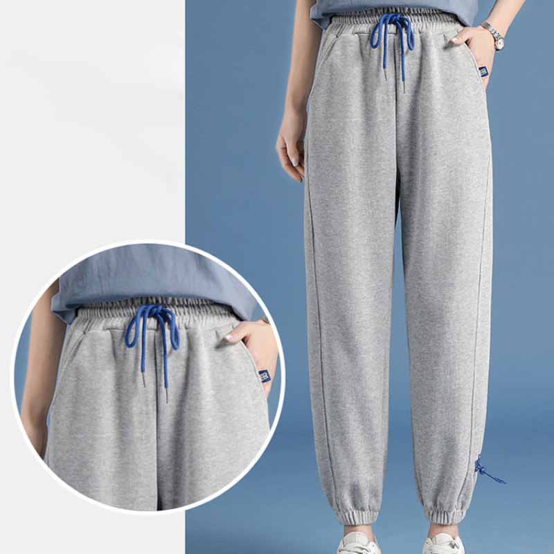 Women's Spring and Summer Trousers High-rise Straight-leg Gray Sweatpants Korean Style Loose Casual Student Nine-point Pants Trend