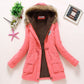 Autumn Winter Women Cotton Jacket Padded Casual Coat Fur Collar Hooded Parkas Wadded Overcoat Outwear Military Parkas Plus Size Thick Coats