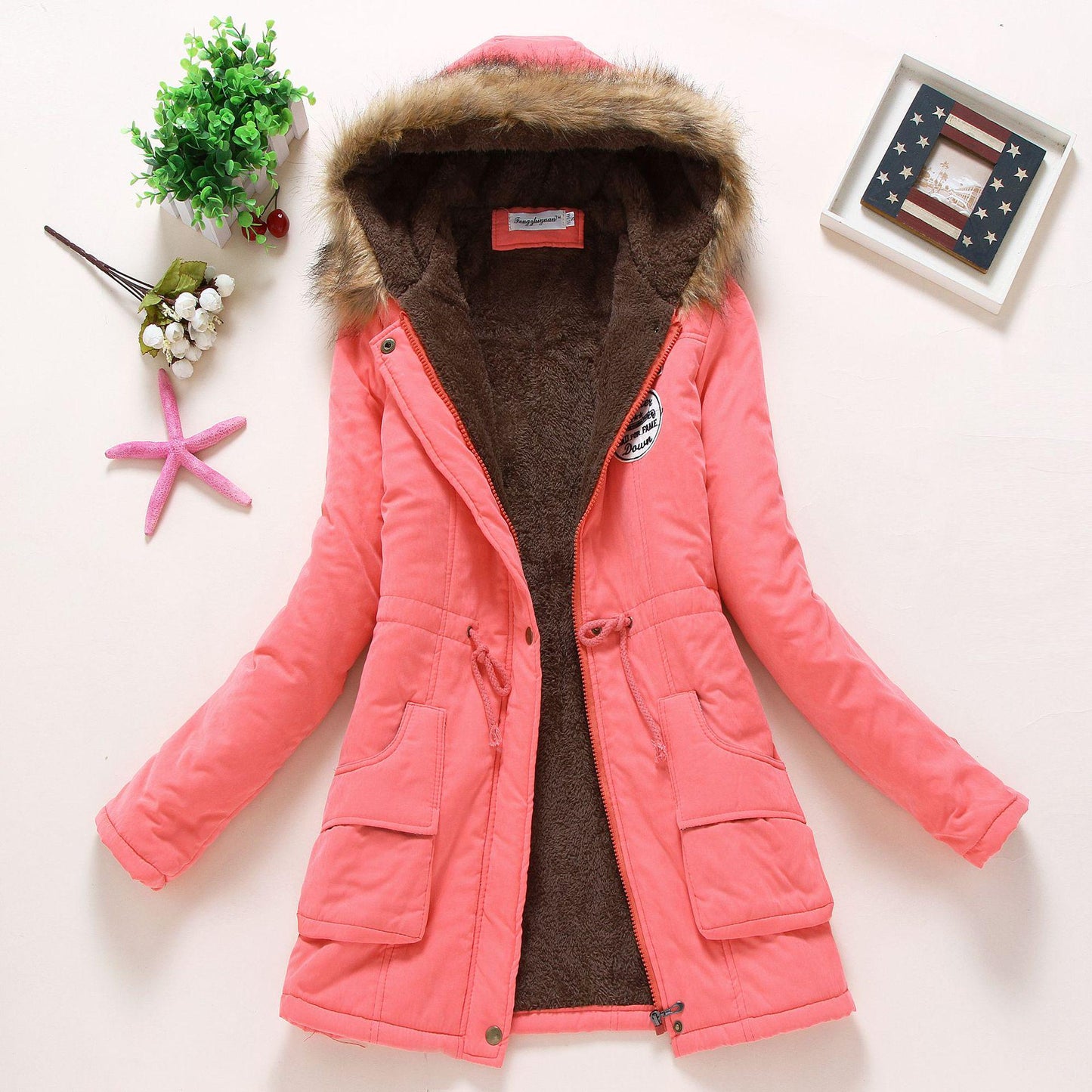 Autumn Winter Women Cotton Jacket Padded Casual Coat Fur Collar Hooded Parkas Wadded Overcoat Outwear Military Parkas Plus Size Thick Coats