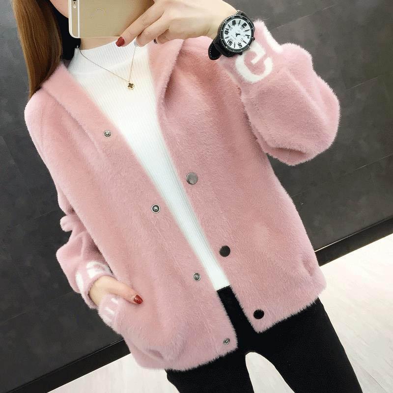 Imitated Mink Velvet Jacket Women's Spring and Autumn Clothes All-match Thin Short Hooded Knitted Cardigan