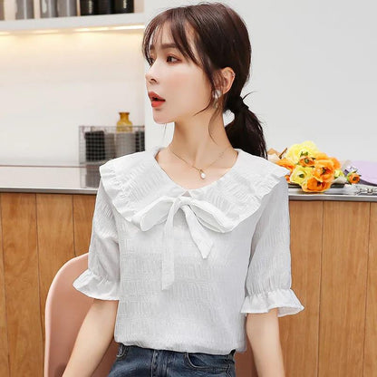 Women's Summer Plus Size Loose All Match Short Sleeve T-shirt Doll Collar Top