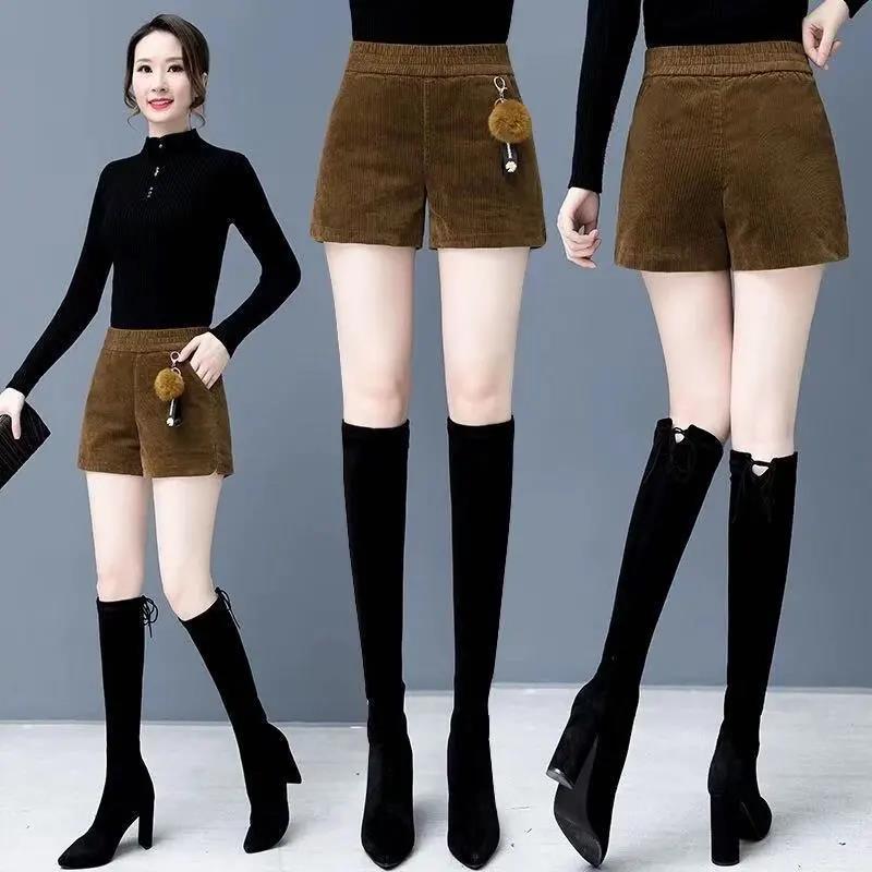 Plus Velvet Thick Gold Velvet Shorts Women Autumn and Winter Models Elastic High Waist Thin A-line Wide-legged Outer Boots Pants