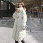 Down Jacket Winter Thick Horn Buckle Hooded Cotton-padded Jacket Korean Version of The Diamond Lattice Mid-length Over-the-knee Down Jacket for Women