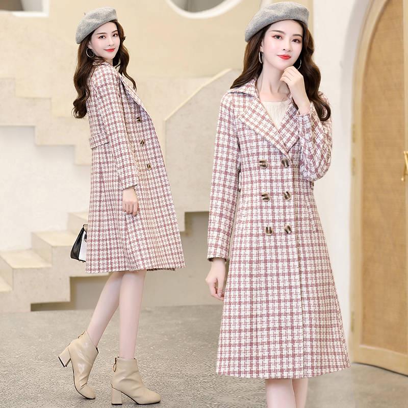 Winter Trench Jacket Women Casual Plaid Coat Warm Button Pocket Jackets Women Wool Overcoat