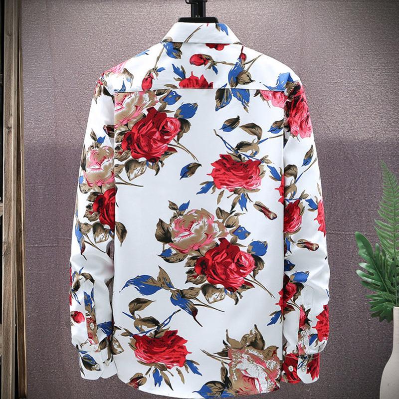 Spring and Autumn Flower Shirt Men's Long Sleeve Slim Lapel Youth Floral Shirt Jacket Thin Top Jacket Shirt