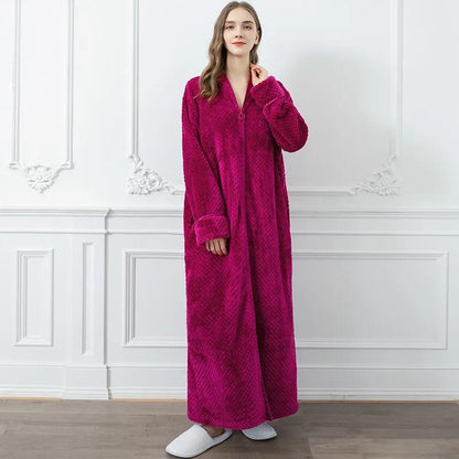 Zipper Nightdress Women's Winter Long Lazy Pajamas Large Size Loose One-piece Pregnant Thickening Nightgown Couple Bathrobe