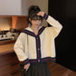 Autumn and Winter College Style Navy Collar Contrast Color Design Sense Outer Wear Loose Long-sleeved Knitted Sweater Women