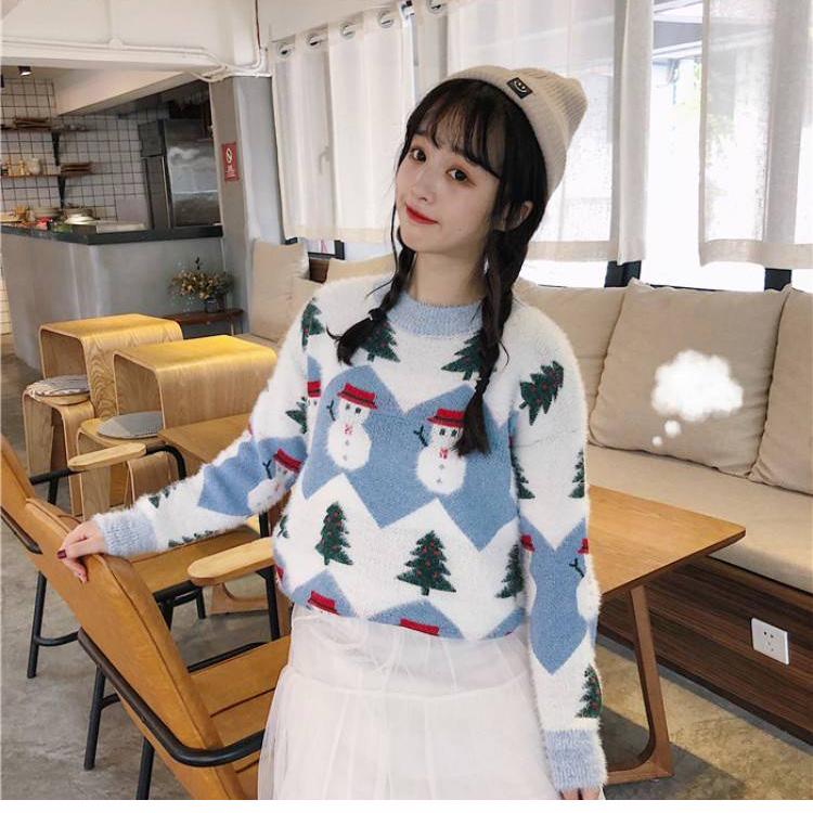 Woman Loose Long sleeve sweater Winter Round neck sweater Large size Christmas clothing sweater