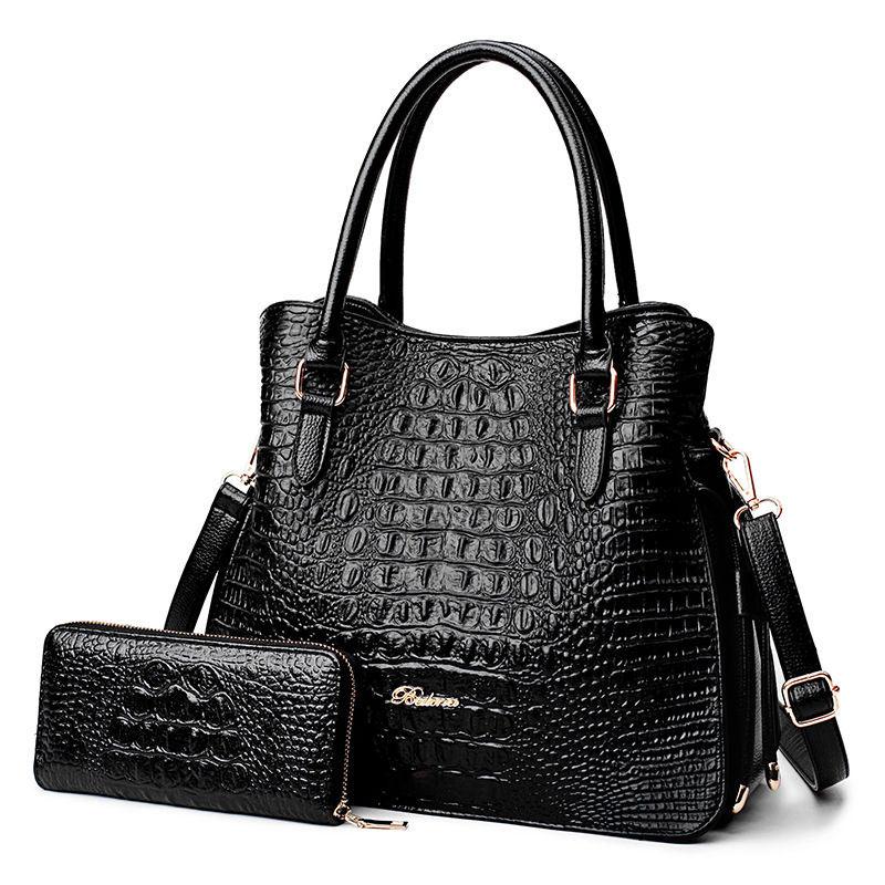 Genuine Leather Cowhide Soft Leather Crocodile Pattern Portable Handbags European and American Fashion Atmospheric Casual Shoulder Bag