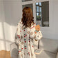 Women's Autumn Winter Pajamas Dress Long Cute Doll Collar Strawberry Printing Sweet Long Sleeve Nightdress Loose Comfortable Homewear