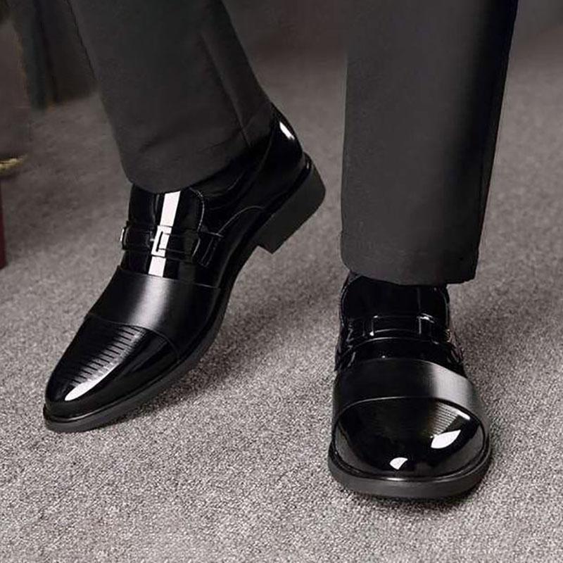 Men's Leather Shoes Business Dress Shoes British and Korean Style Set Feet Black Casual Leather Shoes Youth Work Shoes