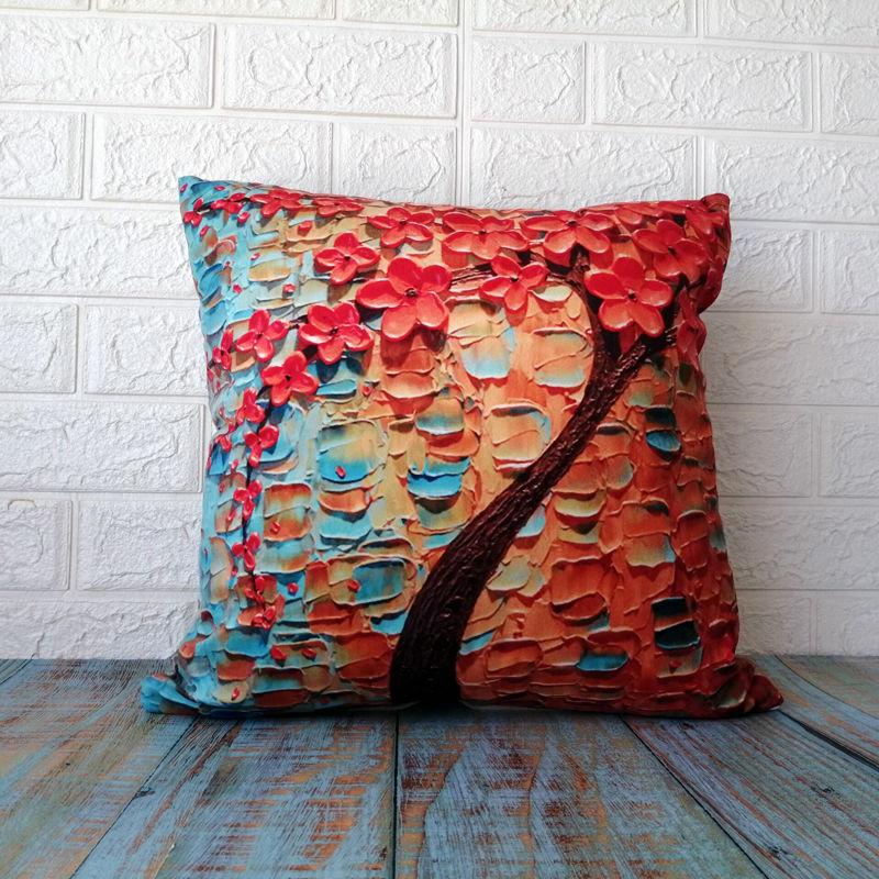 2pcs/set3D Oil Painting Printing Cushion Cover and Cushion Linen Fabric Pillowcase Pillows Case Cover Pillow Bedroom Pillowcase