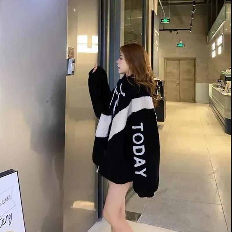 Winter Plus Fleece Stand Collar Polar Fleece Jacket Student Campus Wind Casual Korean Coat Thick Lamb Fleece Jacket