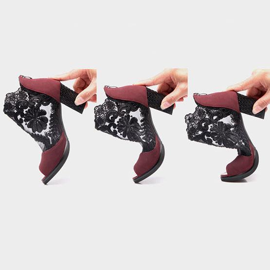 Spring Summer Mid-heel Sandals Women's Fish Mouth Lace Mesh Breathable High Heels Thick Heels Large Size Shoes