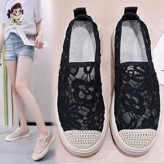 Fisherman Shoes Women Spring Summer All-match Casual Flat Shoes Lace Mesh Lazy Foot Driving Shoes