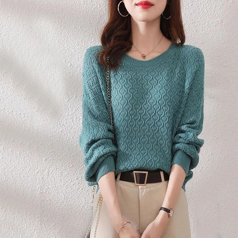 Sweater Women's Hollow Pullover Knitwear Korean Version of Solid Color Loose Top Trending Sweater Autumn and Winter Fluffy Top