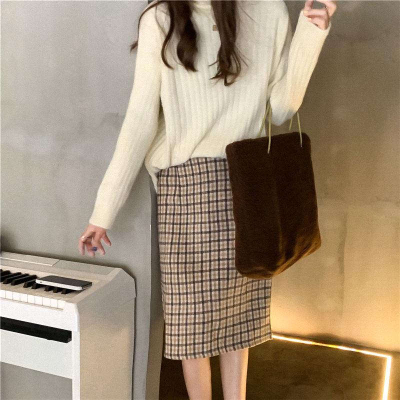 Women High Collar Long Sleeve Pullover Thick Slim Tight Knit Bottoming Shirt Sweater
