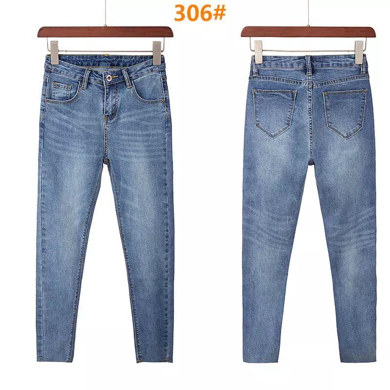 WTEMPO Hole Jeans Women Nine Points Version Was Thin and High Waist Tight Eight Points Pants Feet Summer